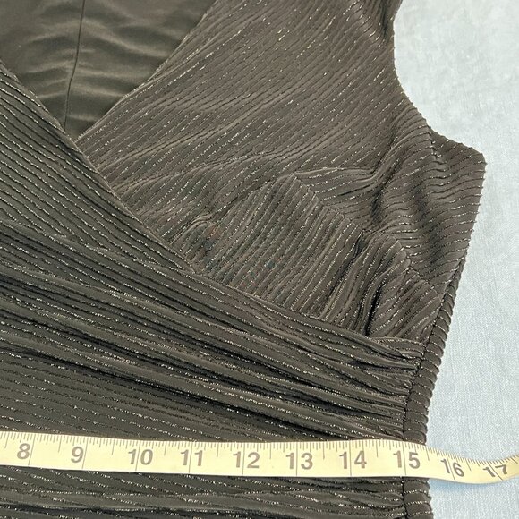 Lauren Ralph Lauren Black Ruched Metallic Sheath Dress Size 12 V-Neck Cocktail - Picture 8 of 11